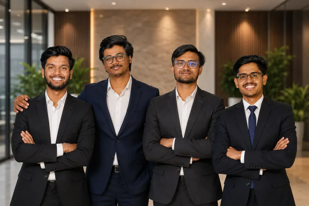 The founding team behind TapWebs standing together in their office